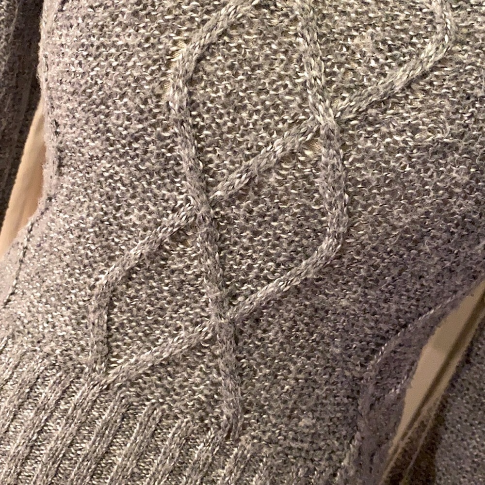 Gray cowl neck turtleneck longsleeve textured short sweater shirt women’s top S - Picture 6 of 7